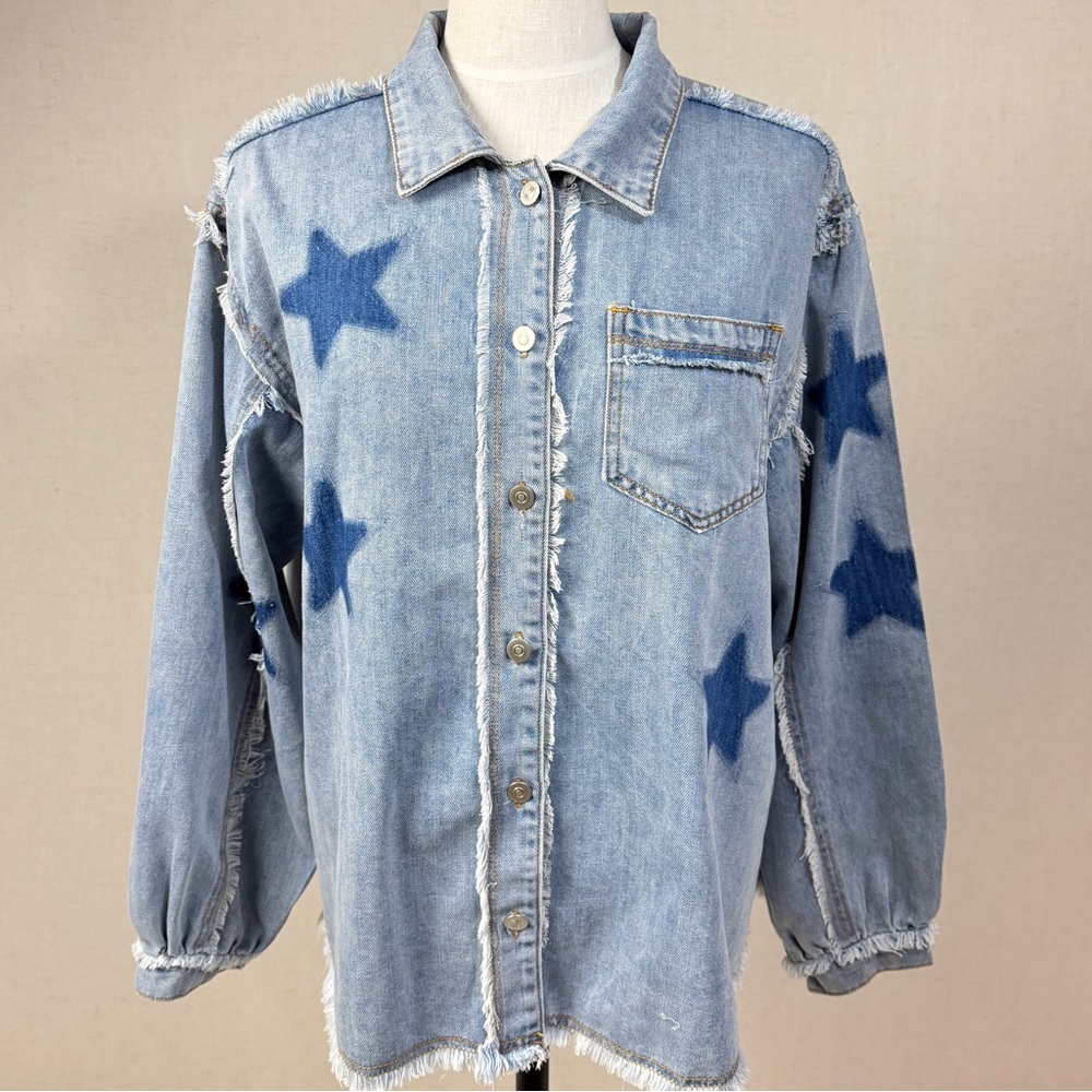 POL Light Blue Denim Shirt with Star Patch Details